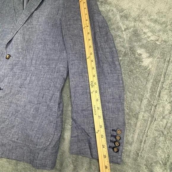 Murano Baird McNutt Linen Blazer Mens Medium Blue Two Button Sport Coat - Picture 9 of 12